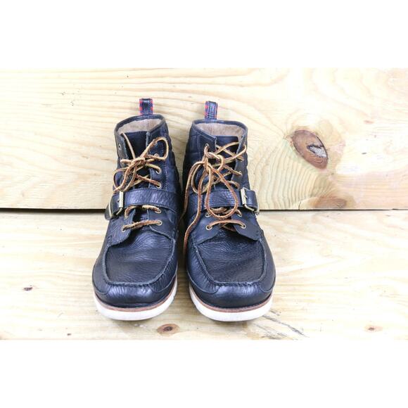 Polo Ralph Lauren Boots Mens 13D Black Leather Quilted Saddleworth III Combat - Picture 2 of 9